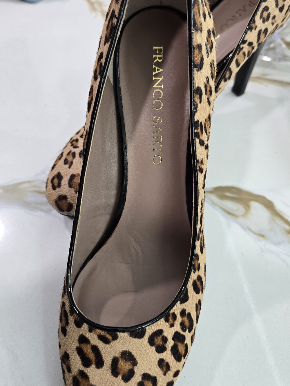 Franco Sarto Leopard Print Pumps with Black Patent Heel - Picture 10 of 11